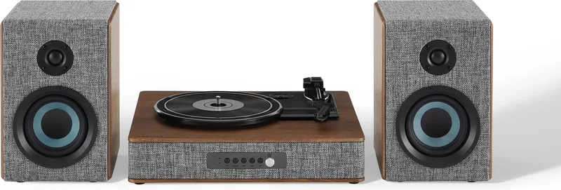Aria - walnoot - Platenspeler met speakers van Crosley in Grijs – productfoto