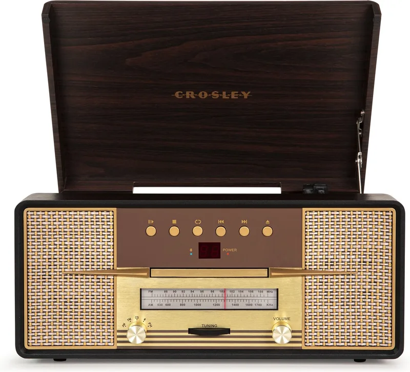 Rhapsody Retro Platenspeler – AM/FM Radio en CD-Speler – Inclusief Bluetooth van Crosley in Mahonie – productfoto