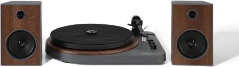 T160 Platenspeler met Speakers van Crosley in Grijs – productfoto