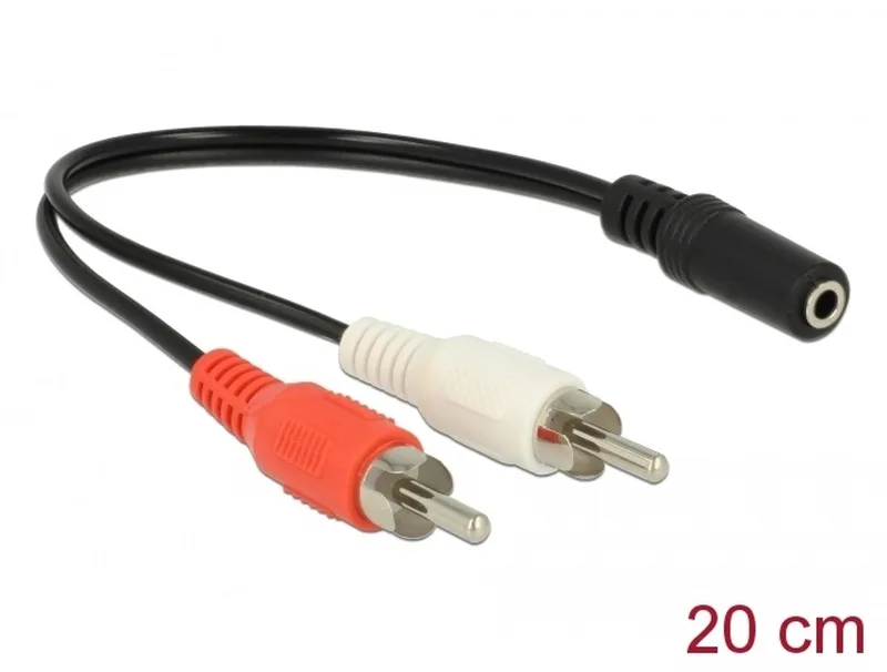 Audio Cable 2 x RCA male to 1 x 3.5 mm 3 pin Stereo Jack 20 cm van Delock in Zwart, Rood, Wit – productfoto 1 van 2