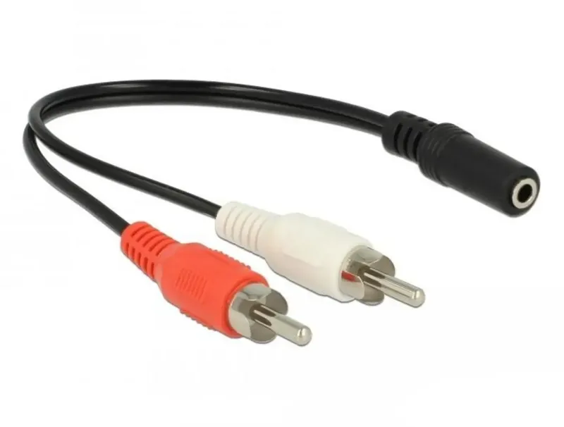 Audio Cable 2 x RCA male to 1 x 3.5 mm 3 pin Stereo Jack 20 cm van Delock in Zwart, Rood, Wit – productfoto 2 van 2