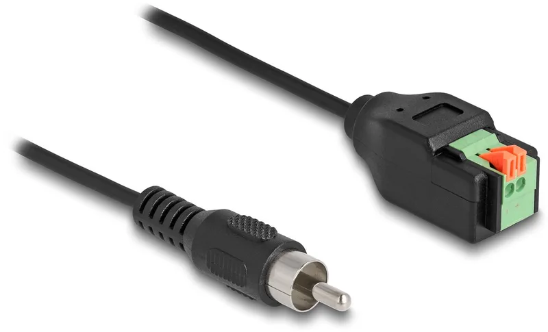 Cable RCA male to Terminal Block Adapter with push button 15 cm by Delock in Black, Green – product photo