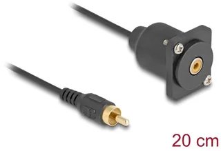 D-Type Cable RCA male to female black 20 cm van Delock in Zwart – productfoto 1 van 2