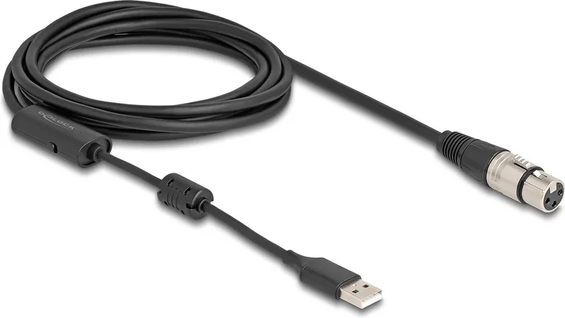 High-Res Audio Converter Cable XLR 3 pin to USB Type-A analogue to digital 3 m by Delock in Black, Silver – product photo