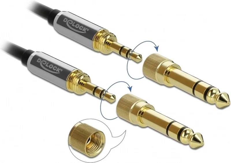 Premium 3,5mm Jack stereo audio kabel met schroefbare 6,35mm Jack adapters / 3 meter by Delock in Black – product photo