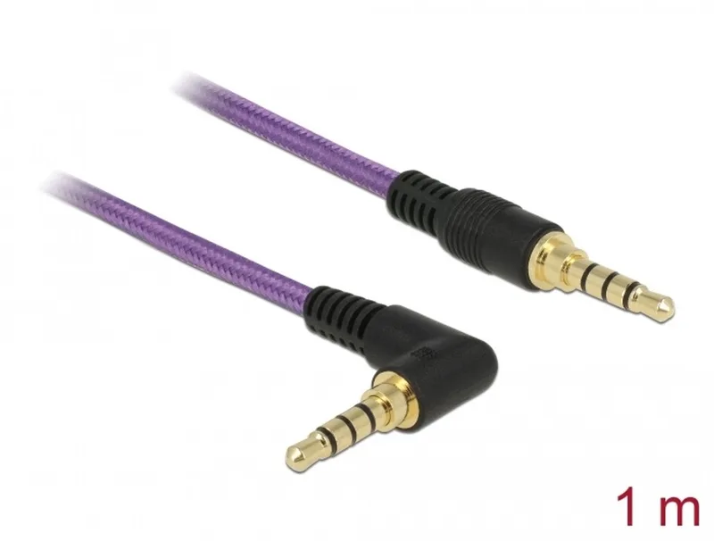 Stereo Jack Cable 3.5 mm 4 pin male > male angled 1 m purple van Delock in Paars – productfoto