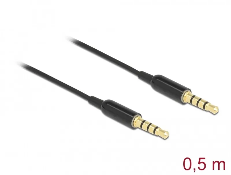 Stereo Jack Cable 3.5 mm 4 pin male to male Ultra Slim 0.5 m black by Delock in Black – product photo 1 of 2