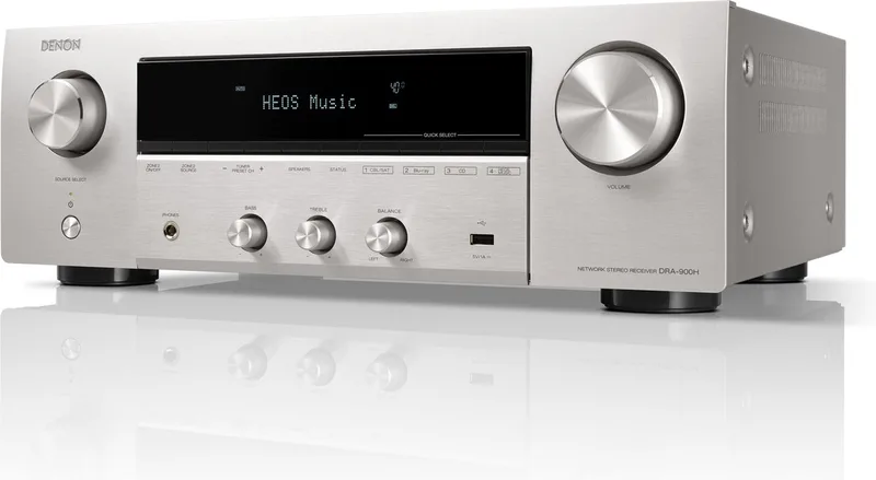 DRA-900H - AV Receiver met 2.2 Kanalen, 175 Watt per Kanaal, HEOS® Built-In en Bluetooth van Denon in Zilver – productfoto