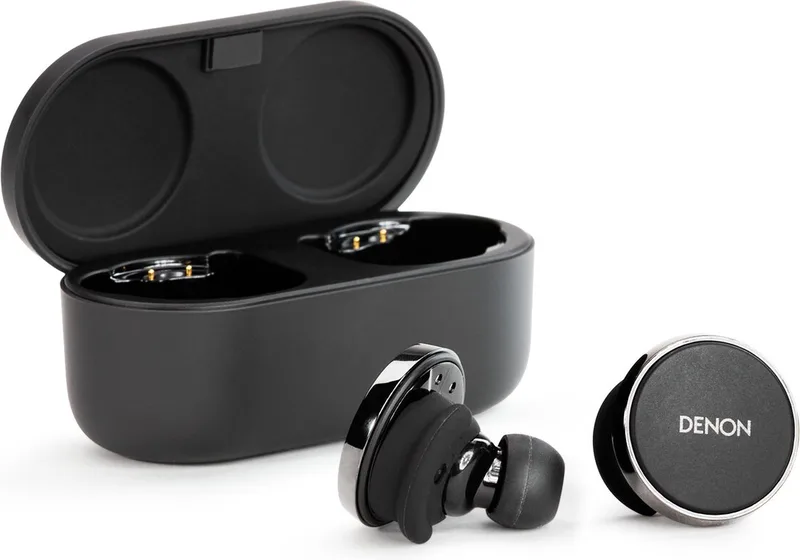 PerL Pro Earbuds - Draadloze oordopjes met gepersonaliseerd klankprofiel - Waterbestendig - 8 + 32 uur batterijduur van Denon in Zwart – productfoto