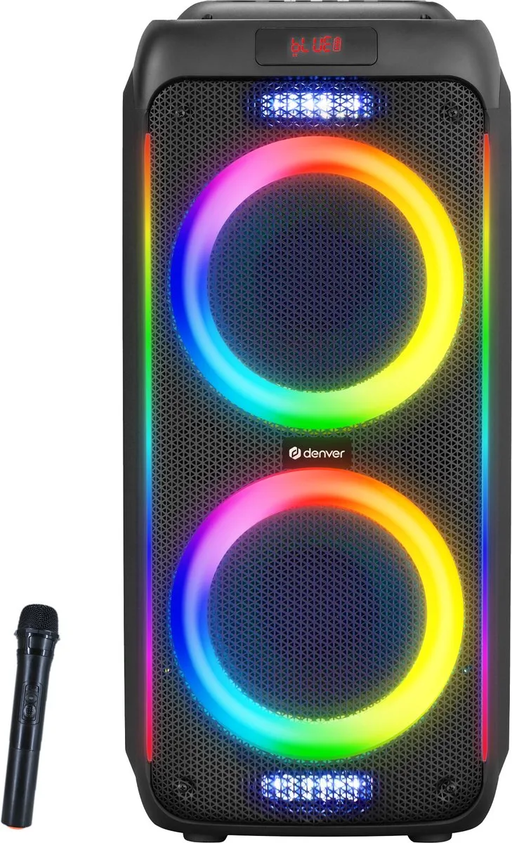 Bluetooth Speaker Party box - Discolichten - Partybox - Incl. Draadloze Microfoon & Afstandsbediening - BPS458 van Denver in Zwart – productfoto 1 van 2