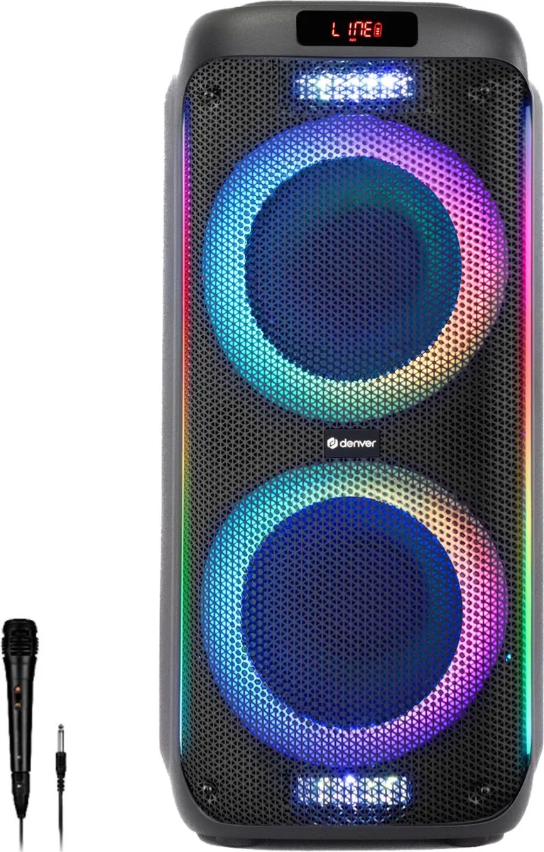 Bluetooth Speaker Party Box - Discolichten - Partybox - Incl. Microfoon - Micro SD / USB / AUX - TSP456 van Denver in Zwart 8" – productfoto 1 van 2