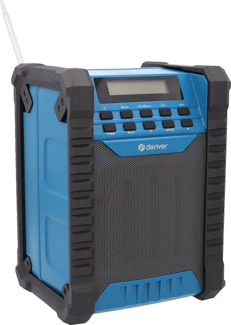 Bouwradio - Bluetooth - met Accu - AUX - FM - USB-C - Spatwaterdicht - WRB60 van Denver in Zwart, Blauw – productfoto