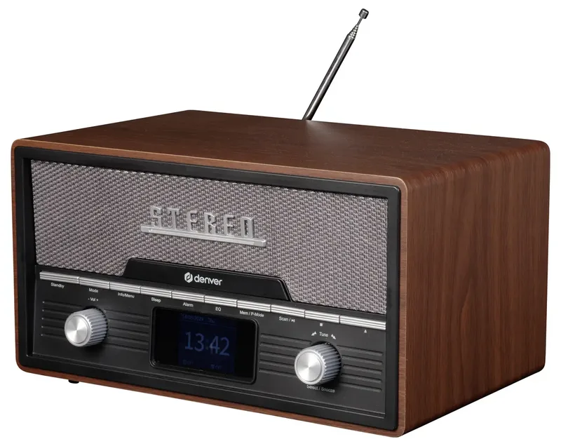 DAB Radio CD Speler - Retro Radio - Bluetooth - 20 voorkeuzezenders - DAB /FM / AUX - MDA525 - Darkwood van Denver in Dark wood – productfoto 2 van 2