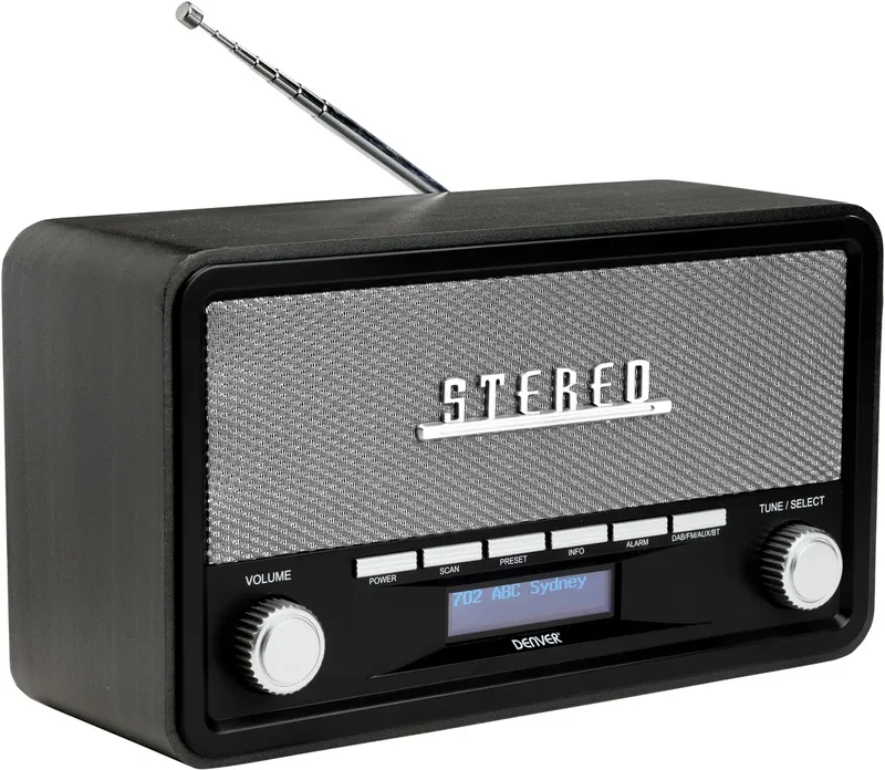DAB Radio - Retro Radio - Bluetooth - DAB+/ FM - Dimbaar - Batterijen & Netstroom - DAB18DG van Denver in Grijs – productfoto 2 van 2