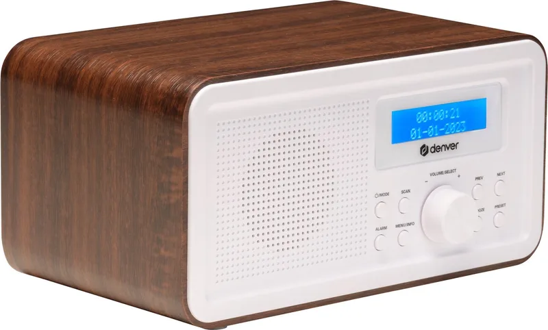 DAB Radio - Retro Radio - FM Radio - Keukenradio - Draagbare radio - Batterijen & Netstroom - DAB30DW van Denver in Darkwood – productfoto
