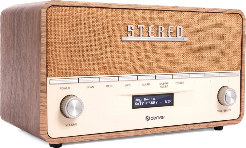 DAB Radio XL - Retro Radio - Bluetooth - DAB+/ FM - Batterijen & Netstroom - DAB36LW van Denver in Lightwood – productfoto