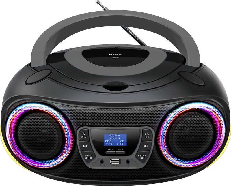 Draagbare DAB Radio CD Speler Kinderen - Bluetooth - Lichteffecten - Boombox - AUX - FM - TDB212GREY van Denver in Grijs – productfoto