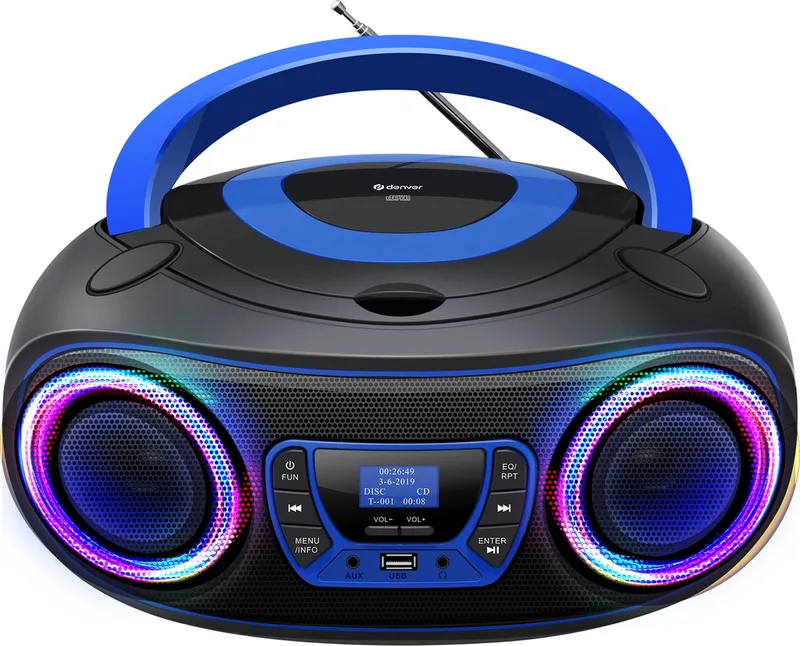 Draagbare DAB Radio CD Speler Kinderen - Bluetooth - Lichteffecten - Boombox - AUX - FM - TDB212BLUE by Denver in Blue – product photo