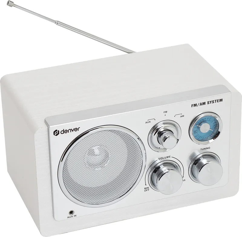 Draagbare FM Radio - Retro - Werkt op batterijen of netstroom - Keukenradio - AM - FM - TR63 van Denver in Wit – productfoto