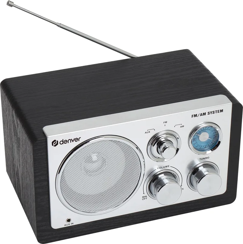 Draagbare FM Radio - Retro - Werkt op batterijen of netstroom - Keukenradio - AM - FM - TR63 van Denver in Zwart – productfoto