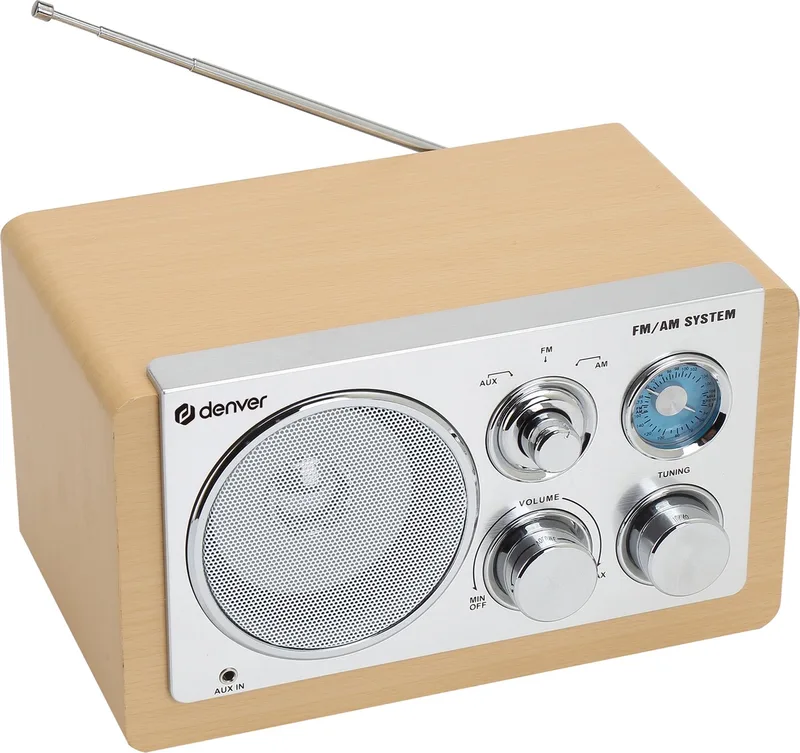 Draagbare FM Radio - Retro - Werkt op batterijen of netstroom - Keukenradio - AM - FM - TR63 - Hout van Denver in Lightwood – productfoto