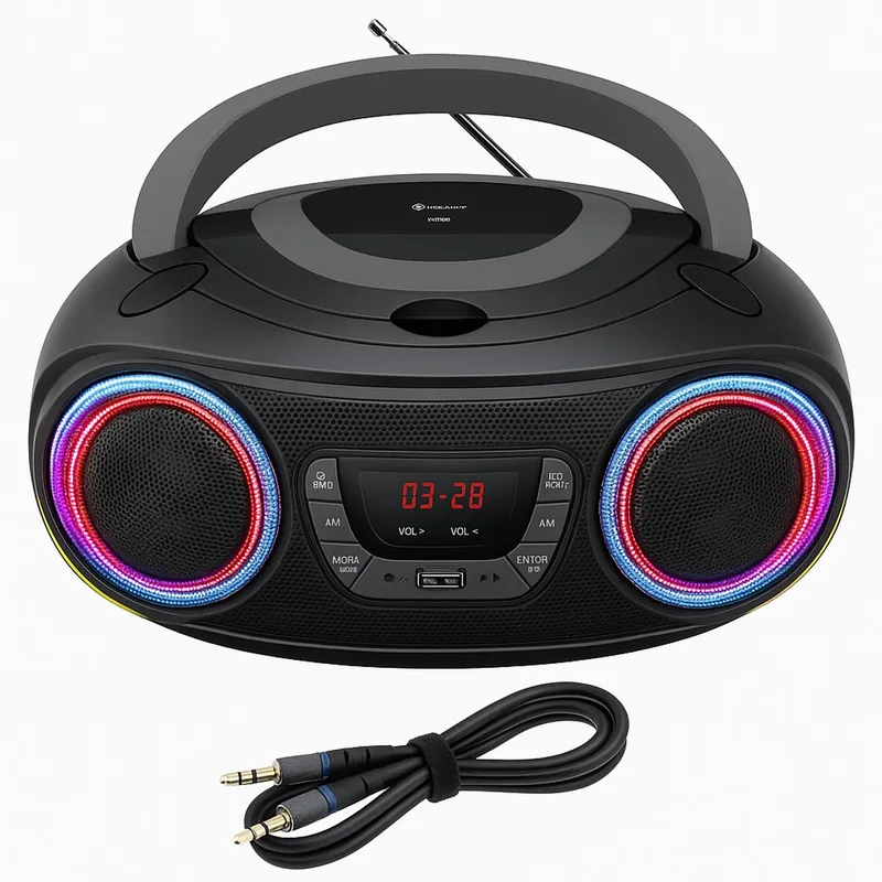 Draagbare noodradio Bluetooth - Radio op Batterijen - Radio CD Speler - Noodpakket Boombox - AUX - FM - Nood radio- Nood pakket van Denver in Zwart – productfoto
