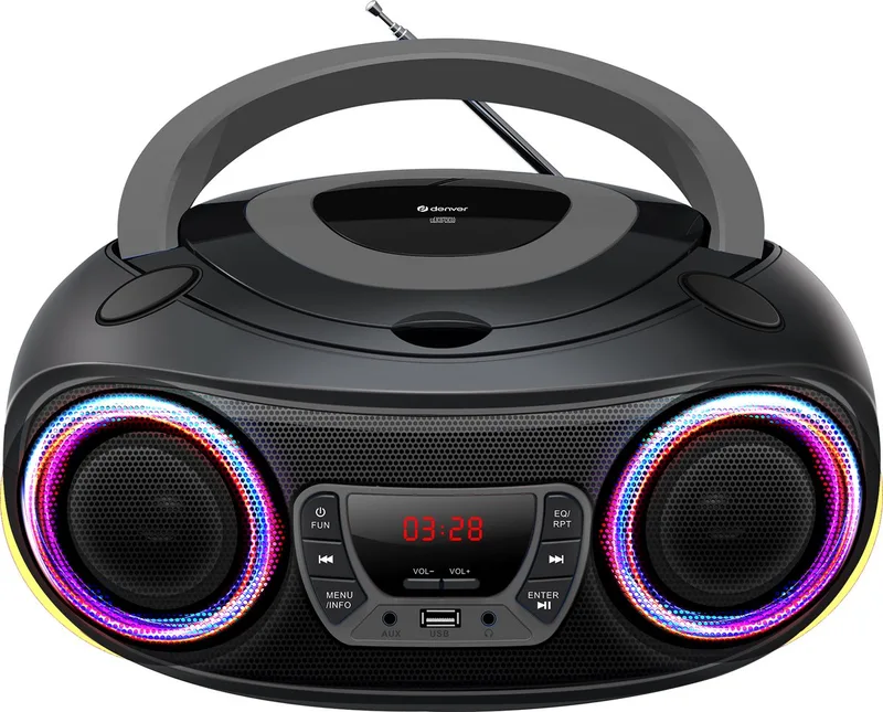 Draagbare Radio CD Speler Kinderen - Bluetooth - Lichteffecten - Boombox - AUX - FM - TCL212BT van Denver in Grijs – productfoto