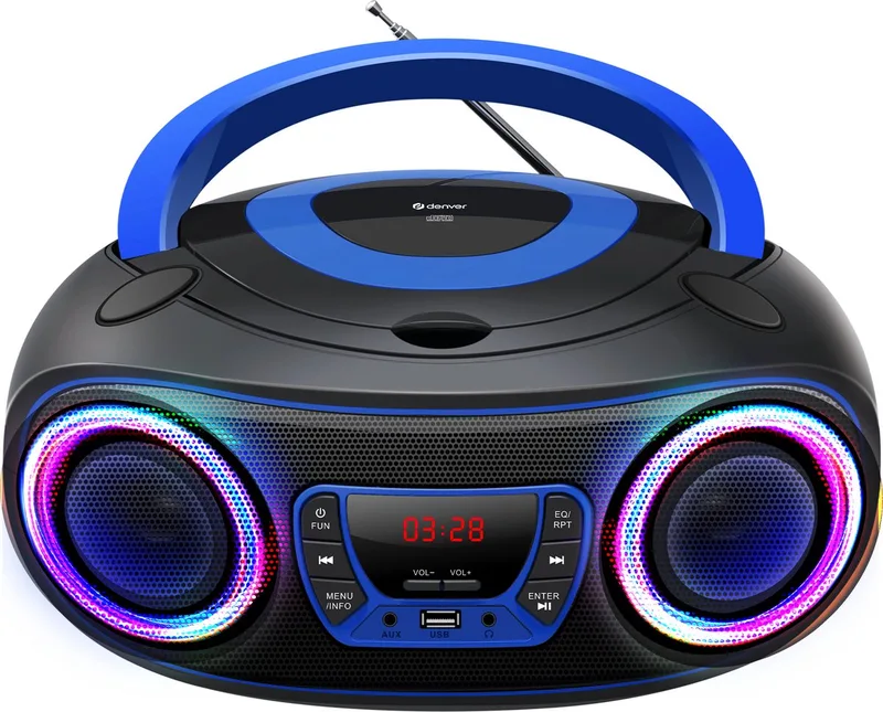 Draagbare Radio CD Speler Kinderen - Bluetooth - Lichteffecten - Boombox - AUX - FM - TCL212BT van Denver in Blauw – productfoto