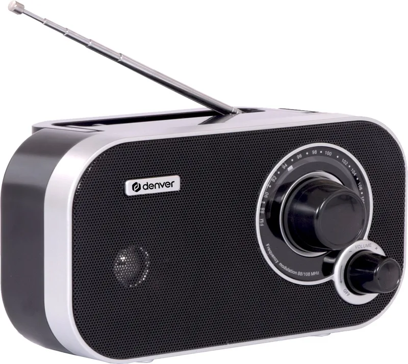 FM Radio Retro - Noodradio / Noodpakket - Werkt op batterij of netstroom - Keukenradio - Draagbare Radio - TR51 van Denver in Zwart – productfoto