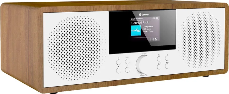 Internet Radio - DAB Radio - FM Radio - CD Speler - Bluetooth - 200W - AUX/USB - MIR270 - Hout van Denver in Bruin – productfoto
