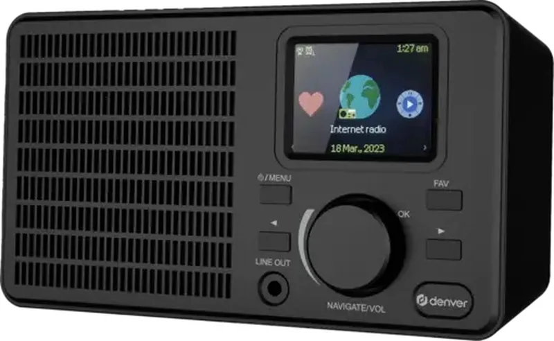 Internet Radio - WiFi - Wekkerradio - Bluetooth - Line Out (incl AUX Kabel) - Dubbel Alarm - Internetradio - Slaaptimer - Sluimerfunctie van Denver in Zwart – productfoto