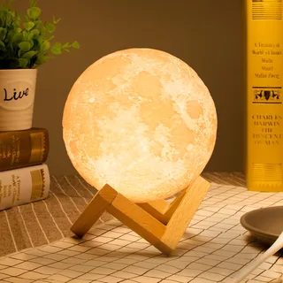 Maanlamp 3D - Bluetooth Speaker Draadloos - Tafellamp Slaapkamer - Muzieksyncronisatie - Incl. Afstandsbediening - Maan lamp - LBS150 van Denver in Wit – productfoto 1 van 3