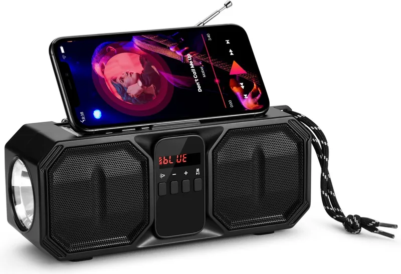 Noodradio - Bluetooth Speaker - Solar Powerbank - 80W - FM Radio - Zaklamp - USB - BTG158 by Denver in Black – product photo