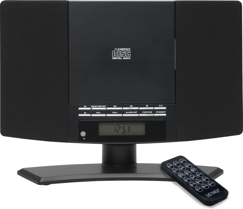 Radio CD Speler - Wandmontage - FM Radio - Wekkerradio - 20 voorkeuzezenders - AUX - MC5220B van Denver in Zwart – productfoto