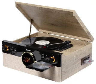 Retro Platenspeler - DAB+/FM Radio - CD - Cassette - Bluetooth - Auto stop - MRD180 van Denver in Lightwood – productfoto 2 van 2