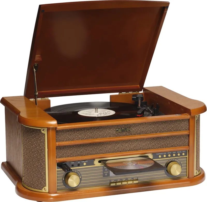 Retro Platenspeler - Ingebouwde Speakers en Versterker - DAB Radio - Radio CD Speler - MRD51 - Hout van Denver in Bruin – productfoto 1 van 2