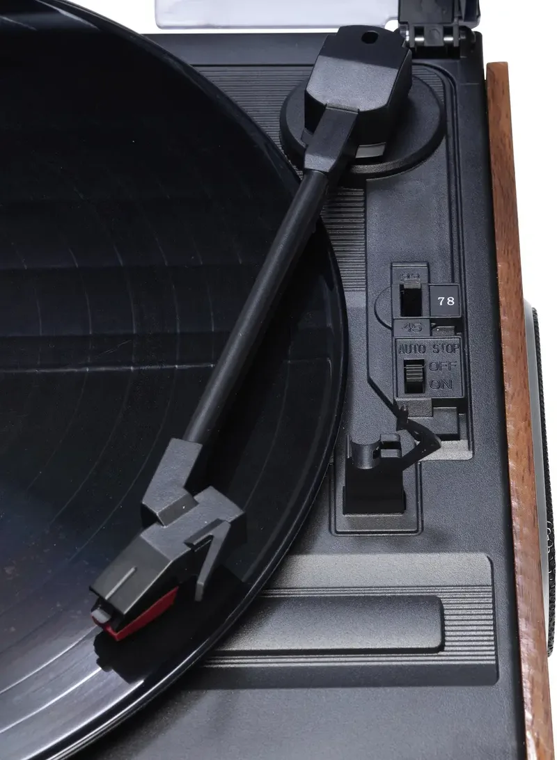 Retro platenspeler - Ingebouwde Speakers - FM Radio - Auto-stop Functie - AUX - Phono - VPR190 van Denver in Bruin – productfoto 2 van 2