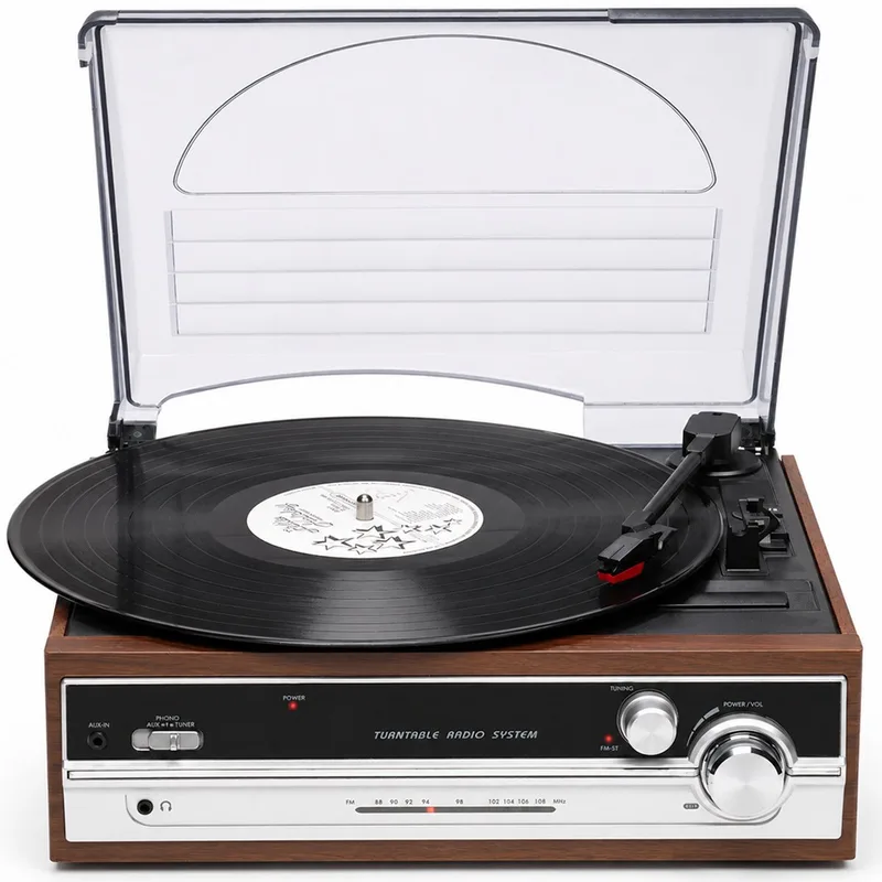 Retro platenspeler - Ingebouwde Speakers - FM Radio - Auto-stop Functie - AUX - Phono - VPR190 van Denver in Bruin – productfoto 1 van 2