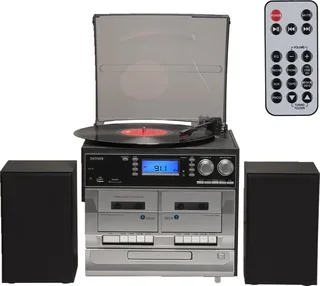 Retro Platenspeler met Speakers - DAB Radio CD Speler - Dubbele Cassette - FM Radio - Hout - MRD166 van Denver in Zwart – productfoto 1 van 2