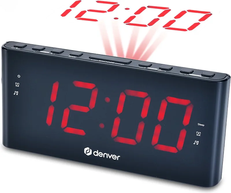 Wekkerradio met Projectie - Digitale Wekker - FM Radio - Dubbel Alarm - CPR710 - Zwart van Denver in Zwart – Rood display – productfoto