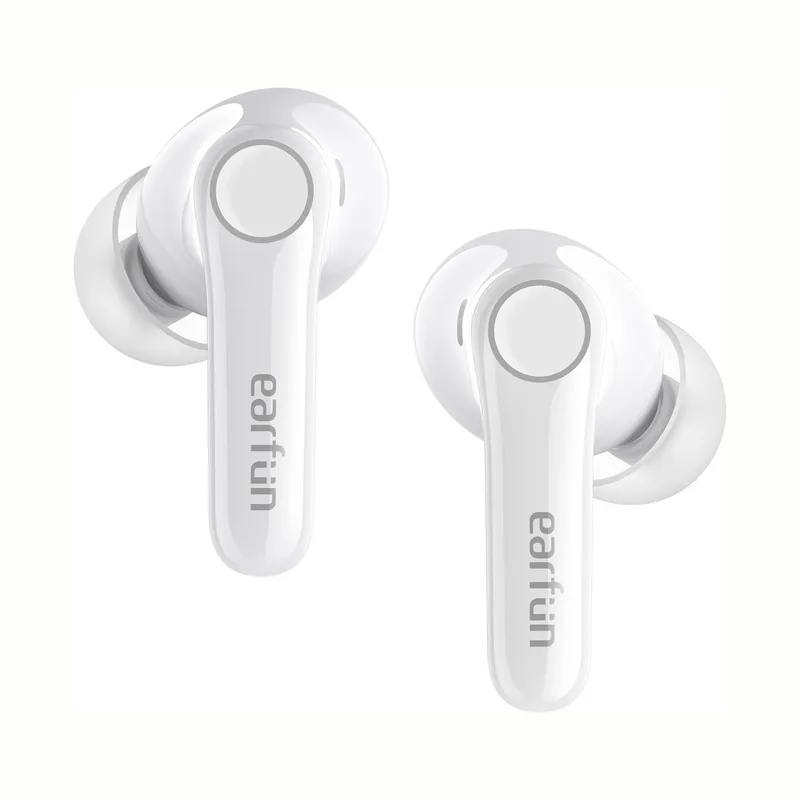 AirPods Pro 4 - Air Pro 4 - oplaadcase met snellader - USB-C - instelbare Noise Cancelling - 6 microfoons - cVc 9.0 technologie - 52 uur gebruikstijd met case - pauzeert automatisch muziek bij uitdoen van EarFun in Glossy white – productfoto