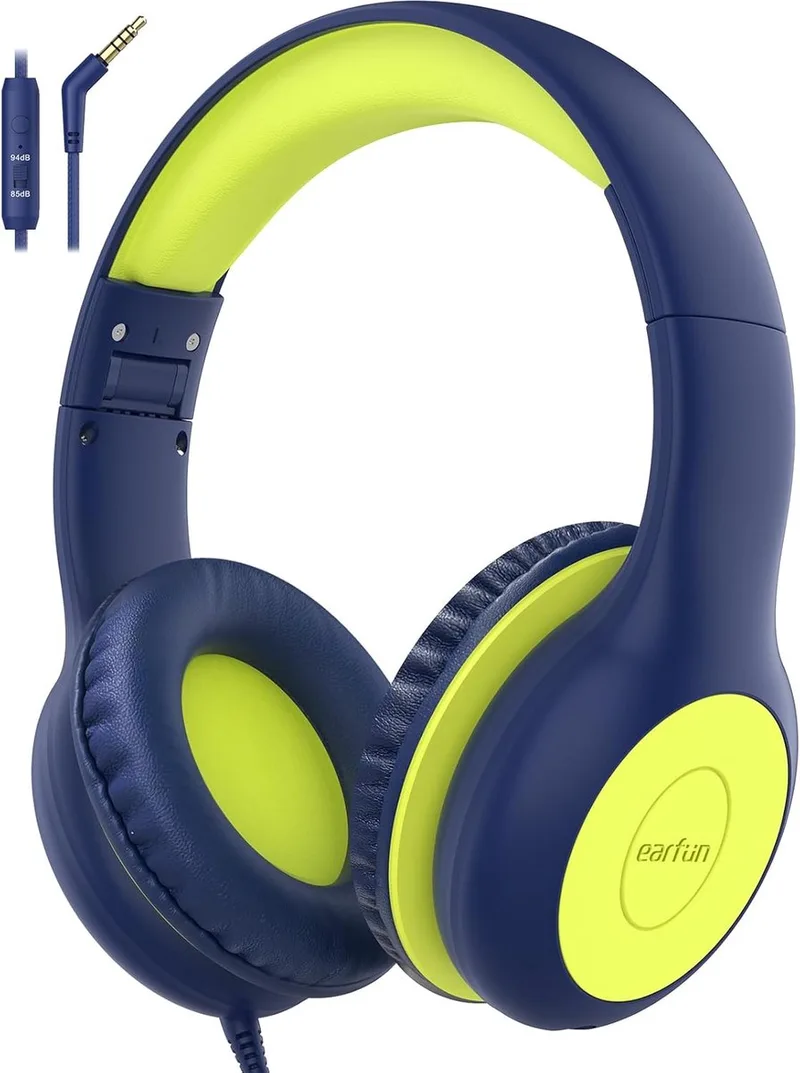K1 Kids - Bedrade Kinderkoptelefoon - 85 dB Volumebegrenzing - Microfoon - Opvouwbaar - Blauw/Geel van EarFun in Blue lemmon – productfoto