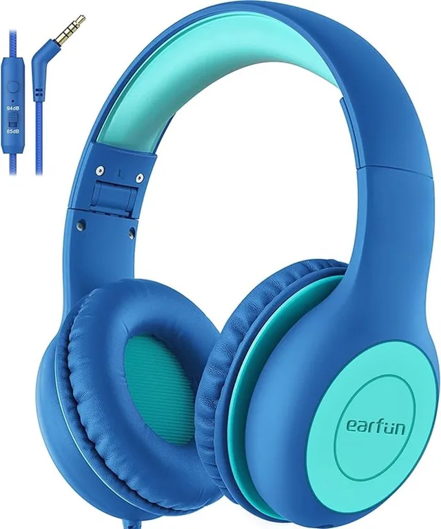 K1 Kids - Bedrade Kinderkoptelefoon - 85 dB Volumebegrenzing - Microfoon - Opvouwbaar - Blauw-Groen