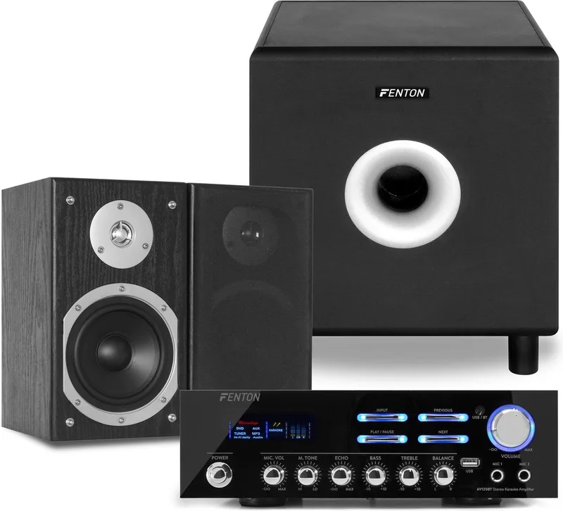 hifi stereo set met versterker met Bluetooth en 8'' subwoofer by Fenton in Black – product photo