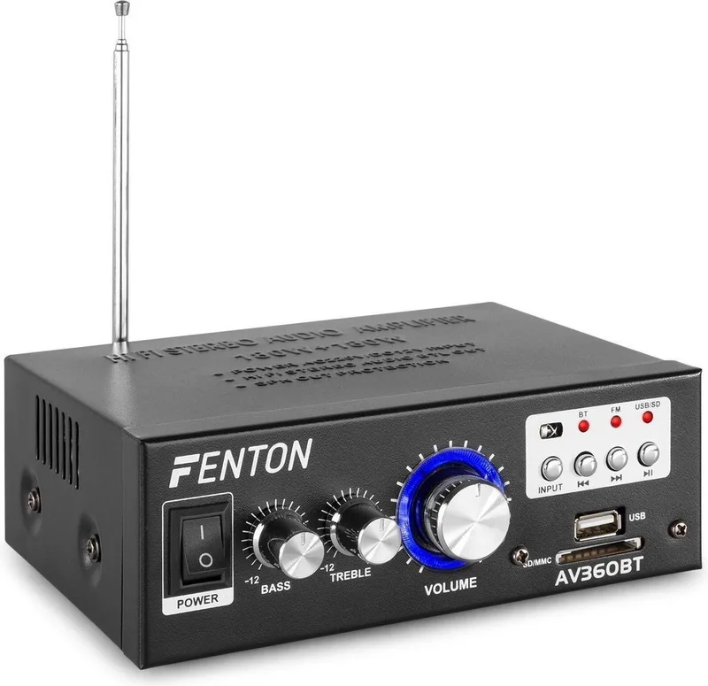 Bluetooth Versterker Stereo met Afstandsbediening AV360BT van Fenton in Zwart – productfoto