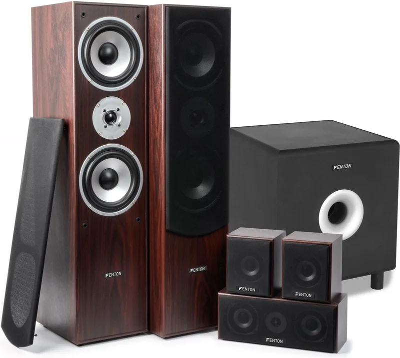 Fenton 5.1 Home Cinema Surround Speakerset 1300W met 10 Subwoofer by Fenton in Walnoot – product photo