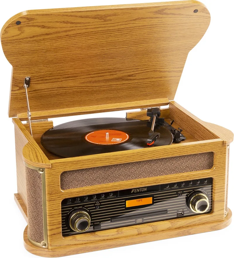 Retro platenspeler Bluetooth Memphis by Fenton in Lichtbruin – product photo
