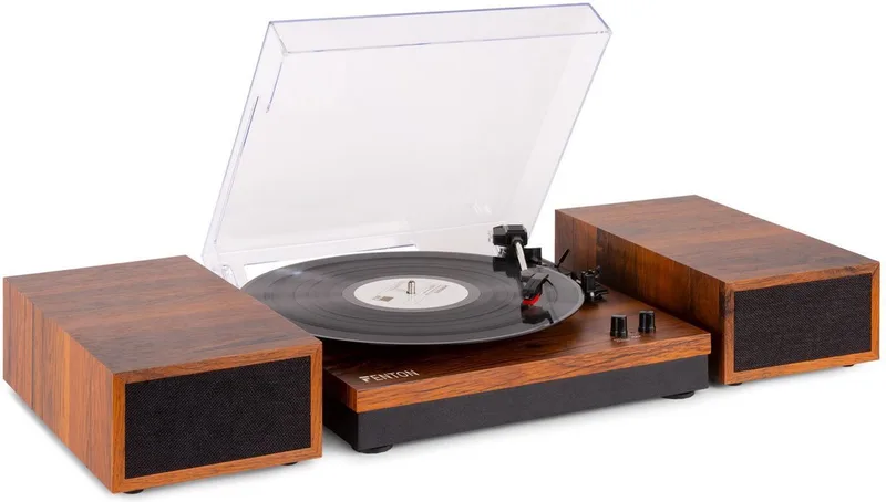Retro Platenspeler met Bluetooth en Speakers RP165 van Fenton in Bruin – productfoto