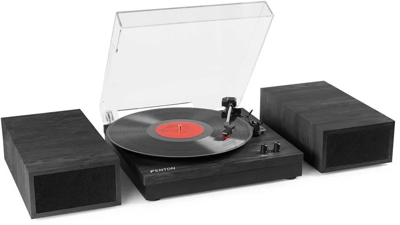 Retro Platenspeler met Bluetooth en Speakers RP165B van Fenton in Donkergrijs – productfoto