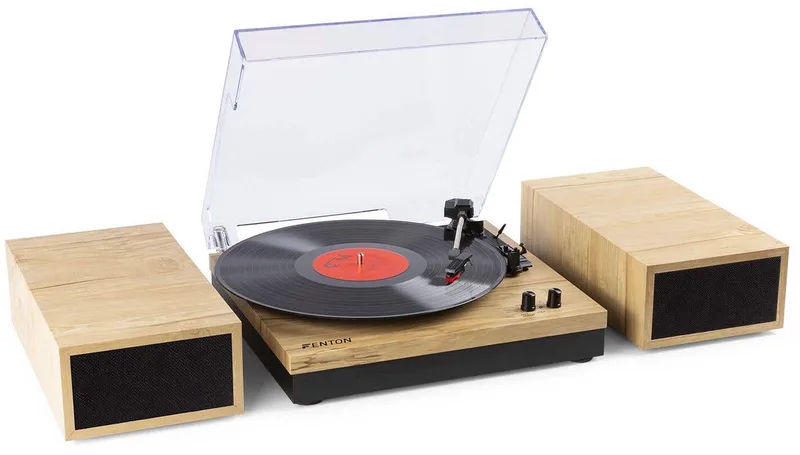 Retro Platenspeler met Bluetooth en Speakers RP165L van Fenton in Lichtbruin – productfoto